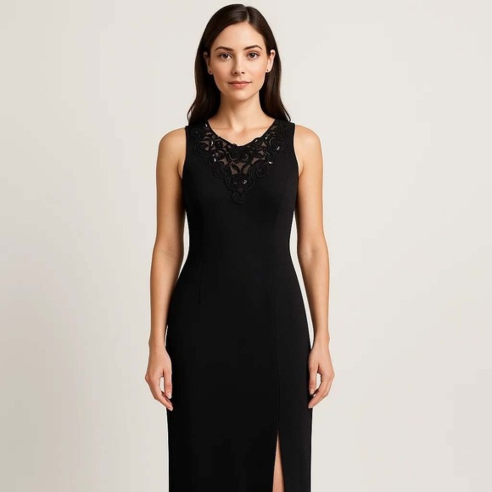 Vintage Gunne Sax Jessica Mcclintock Black‎ Long Maxi Dress 7/8 Sequin Formal